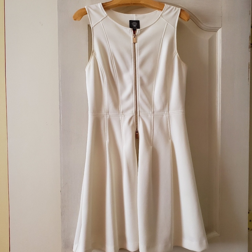 Vince Camutto white fit and flare front zip dress